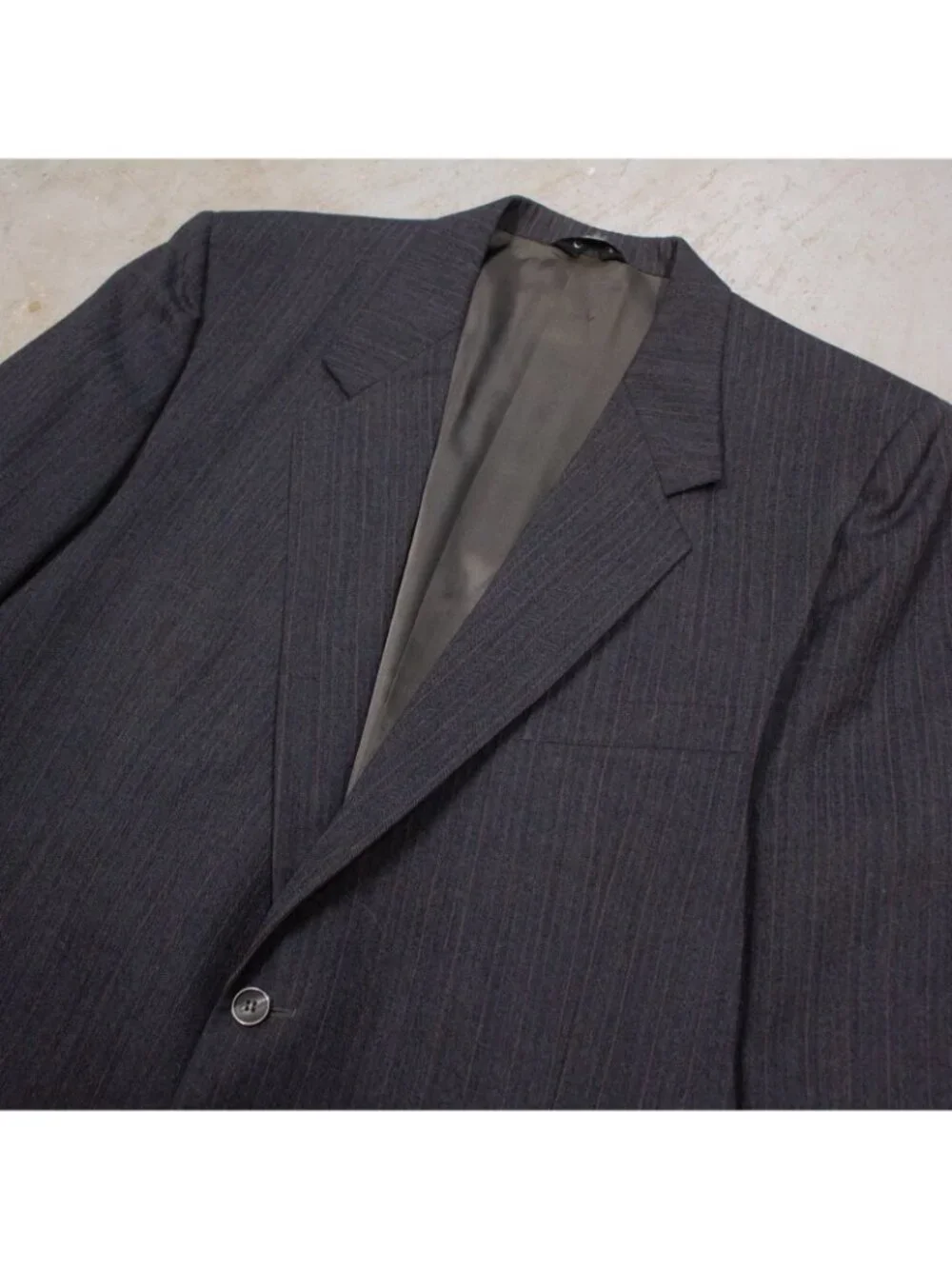 Vintage Bespoke Suit 80s Herringbone Striped England Wool 2pc Grey 48R 39x31